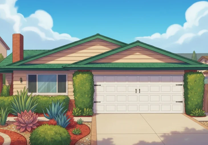 leisure-living-agoura-hills-exterior Exterior view of Leisure Living assisted home in Agoura Hills, featuring a single-story residence with a green roof, desert landscaping, and a peaceful suburban setting